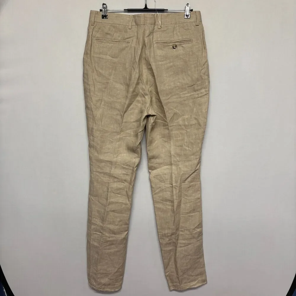 Taylor Stitch Men 100% Linen Flat Front Pants Size 34 Beige Unhemmed C129 -6